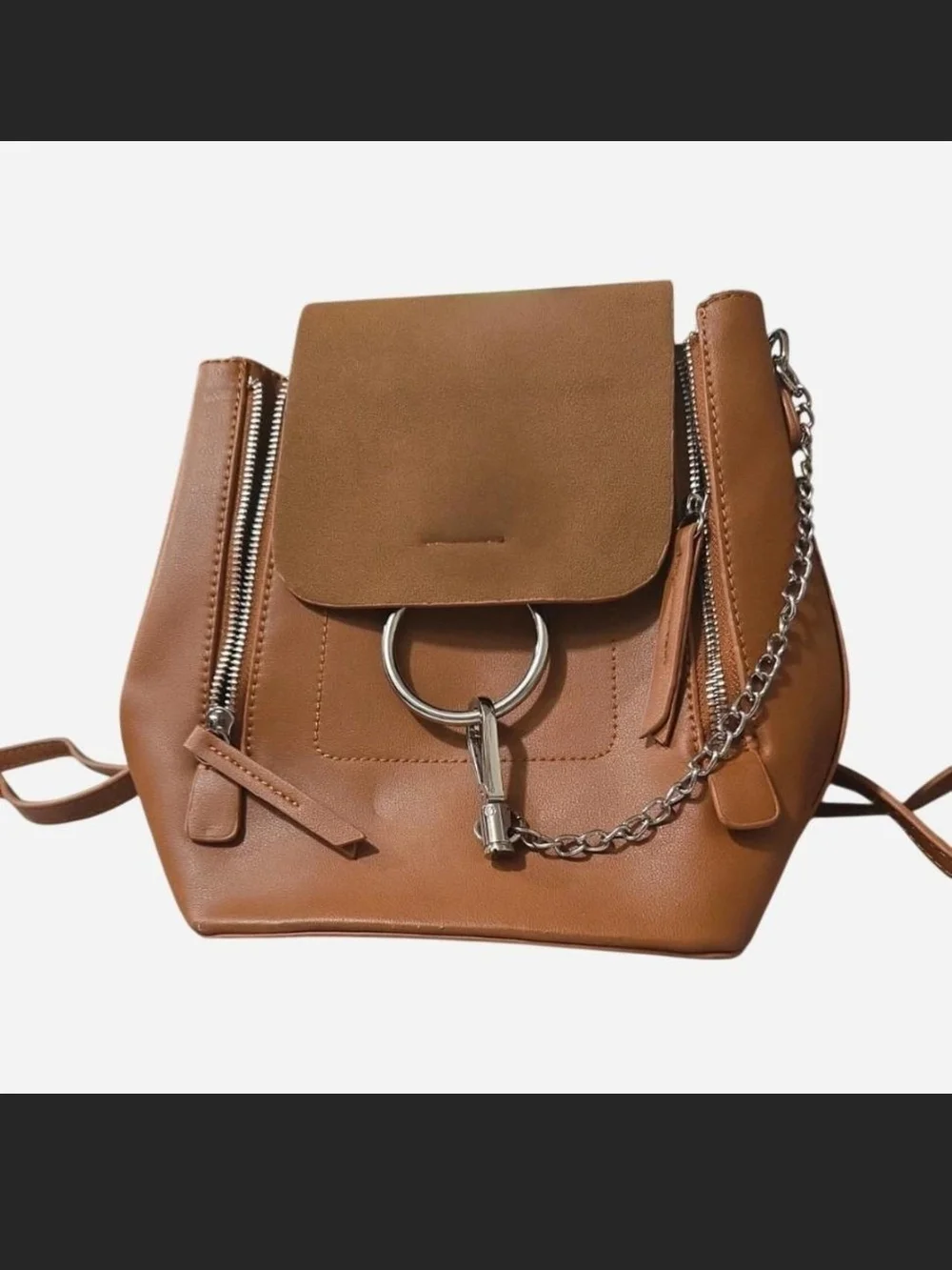 Universal Thread Tan Faux Leather Ring-Accent Backpack
